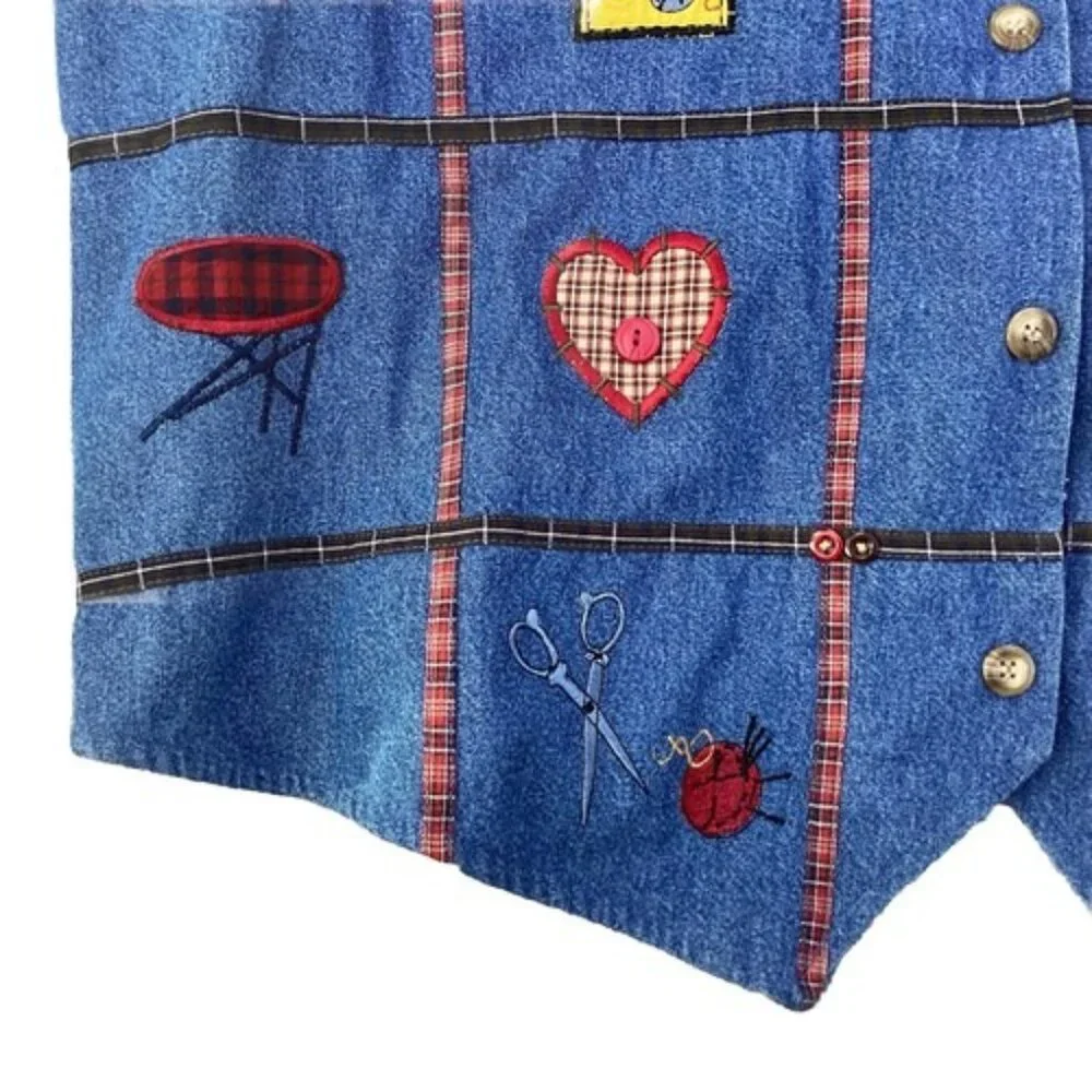 Vintage Bobbie Brooks Denim Vest size XL 16/18 School Unique Folk Art Craftcore - Picture 7 of 9